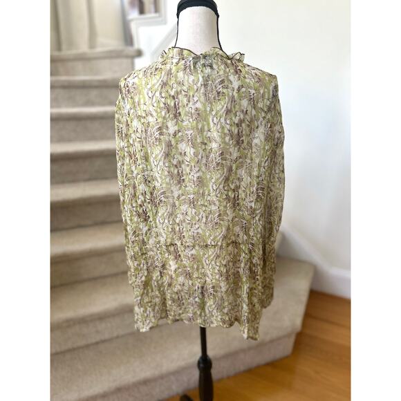 Vintage Y2K Bob Mackie Green White Brown SHEER Silk Boho Whimsigoth Fairy Blouse - Picture 4 of 7